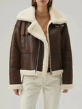 Women's Vintage Brown Hooded Aviator Coat