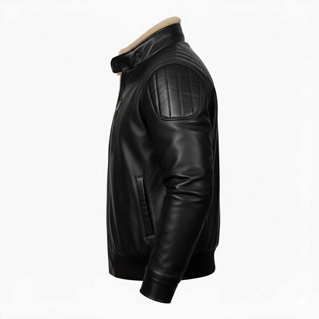 Men's Black B3 Sheepskin Bomber Jacket - view 3