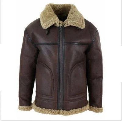 Men's Brown B3 Real Shearling Bomber Jacket