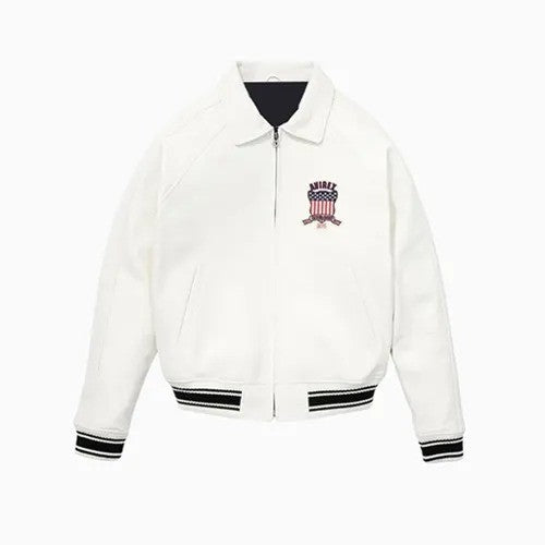 Men's White Leather Flight Bomber Jacket