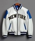 Men's Blue & White Sheepskin Varsity Jacket