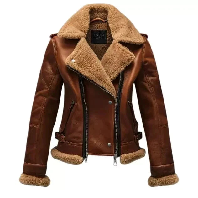 Women's Faux Leather Shearling Moto Coat