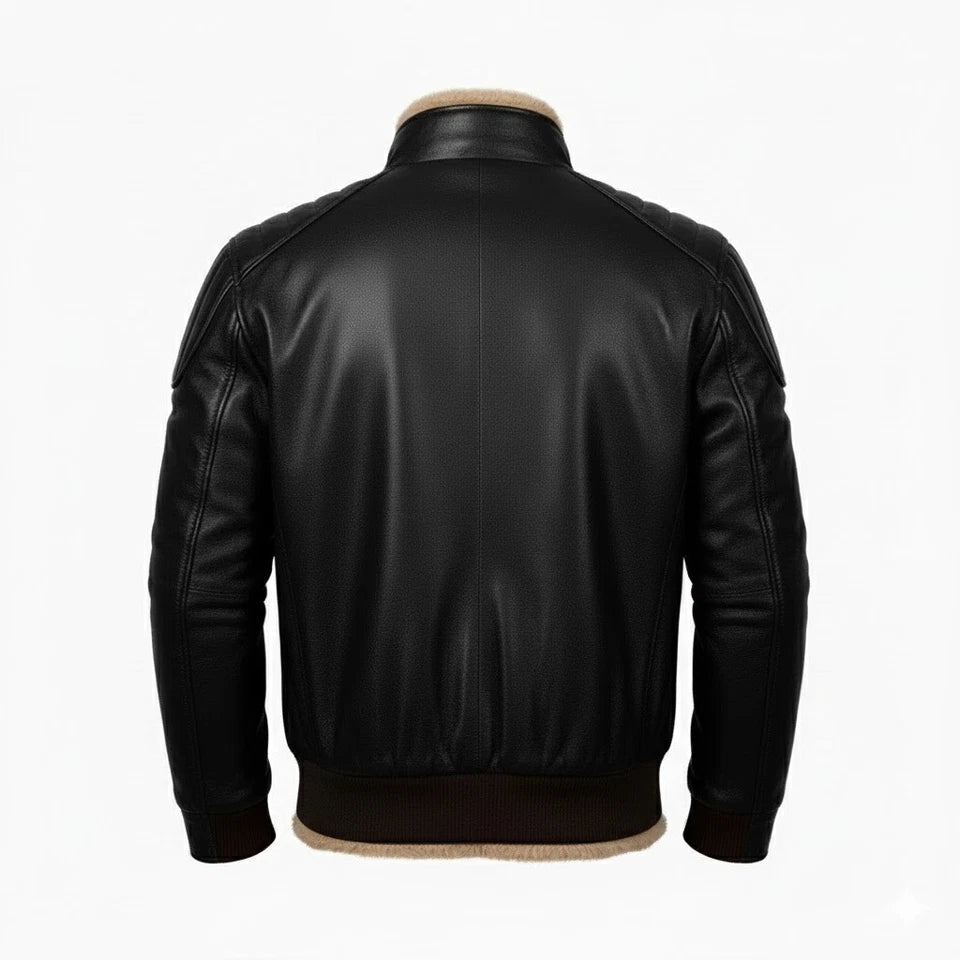 Black Bomber Leather Coat